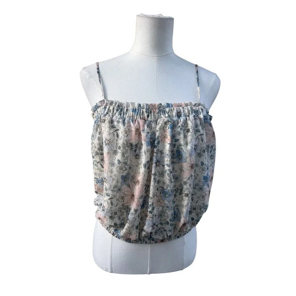Sienna Sky Floral Cami Top Womens XL Summer Boho Smocked Strap Blouse Cream